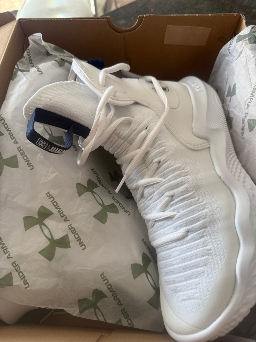 Under Armour White High-Top Knit Training Shoes with Navy Accents